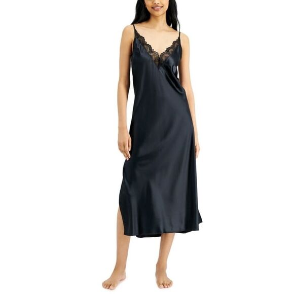 NWT INC International Concepts Lace-Trim Long Nightgown Deep Black Size SM #185 - Picture 1 of 8